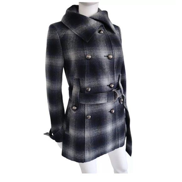 Miss sixty size M Women’s Double Breasted Coat Plaid Wool Blend blue - Picture 1 of 6